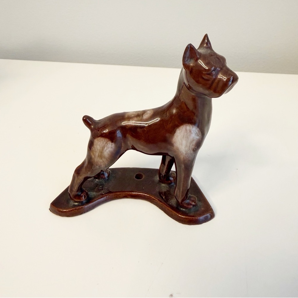 Vintage boxer dog ceramic statue.